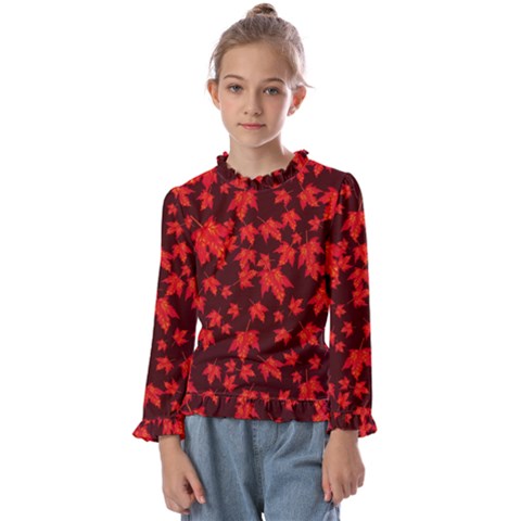 Red Oak And Maple Leaves Kids  Frill Detail Tee by Daria3107