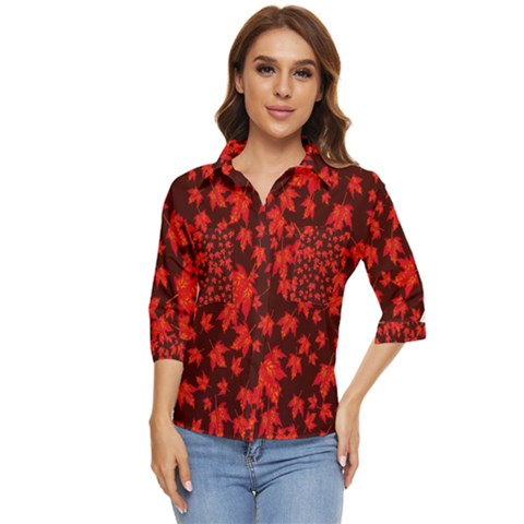 Red Oak And Maple Leaves Women s Quarter Sleeve Pocket Shirt by Daria3107