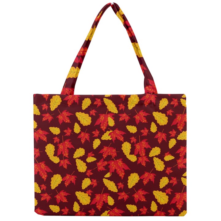 Autumn Pattern,oak And Maple On Burgundy Mini Tote Bag