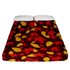 Autumn Pattern,oak And Maple On Burgundy Fitted Sheet (california King Size) by Daria3107