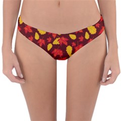 Autumn Pattern,oak And Maple On Burgundy Reversible Hipster Bikini Bottoms by Daria3107