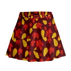 Autumn Pattern,oak And Maple On Burgundy Mini Flare Skirt by Daria3107