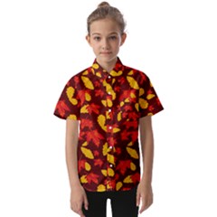 Autumn Pattern,oak And Maple On Burgundy Kids  Short Sleeve Shirt by Daria3107