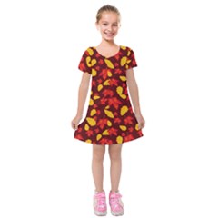 Autumn Pattern,oak And Maple On Burgundy Kids  Short Sleeve Velvet Dress by Daria3107