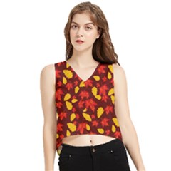 Autumn Pattern,oak And Maple On Burgundy V-neck Cropped Tank Top by Daria3107