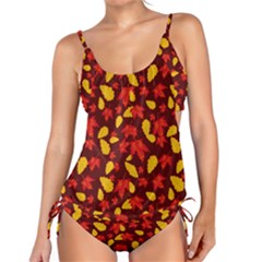 Autumn Pattern,oak And Maple On Burgundy Tankini Set by Daria3107