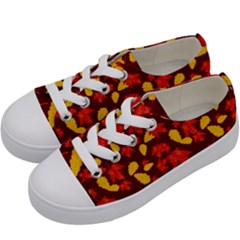 Autumn Pattern,oak And Maple On Burgundy Kids  Low Top Canvas Sneakers by Daria3107