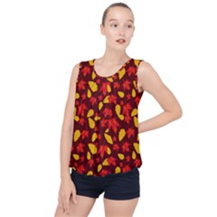 Autumn Pattern,oak And Maple On Burgundy Bubble Hem Chiffon Tank Top by Daria3107