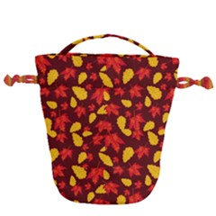 Autumn Pattern,oak And Maple On Burgundy Drawstring Bucket Bag by Daria3107