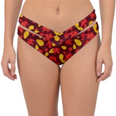 Autumn Pattern,oak And Maple On Burgundy Double Strap Halter Bikini Bottom by Daria3107