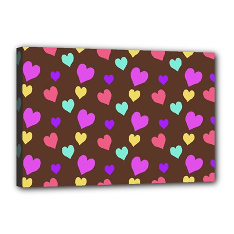 Colorfull Hearts On Choclate Canvas 18  X 12  (stretched) by Daria3107