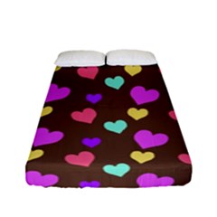 Colorfull Hearts On Choclate Fitted Sheet (full/ Double Size) by Daria3107