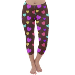 Colorfull Hearts On Choclate Capri Winter Leggings  by Daria3107