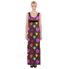 Colorfull Hearts On Choclate Thigh Split Maxi Dress by Daria3107