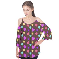 Colorfull Hearts On Choclate Flutter Tees