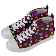 Colorfull Hearts On Choclate Women s Mid-top Canvas Sneakers by Daria3107