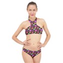 Colorfull Hearts On Choclate High Neck Bikini Set View1