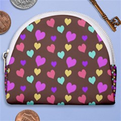 Colorfull Hearts On Choclate Horseshoe Style Canvas Pouch by Daria3107