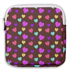 Colorfull Hearts On Choclate Mini Square Pouch by Daria3107