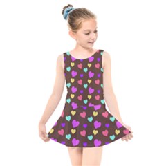 Colorfull Hearts On Choclate Kids  Skater Dress Swimsuit by Daria3107