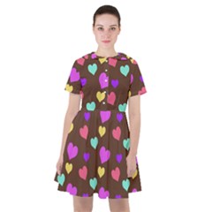 Colorfull Hearts On Choclate Sailor Dress