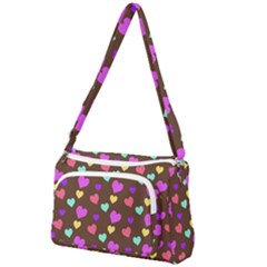 Colorfull Hearts On Choclate Front Pocket Crossbody Bag by Daria3107