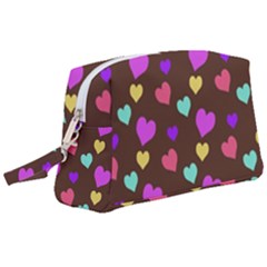 Colorfull Hearts On Choclate Wristlet Pouch Bag (Large)