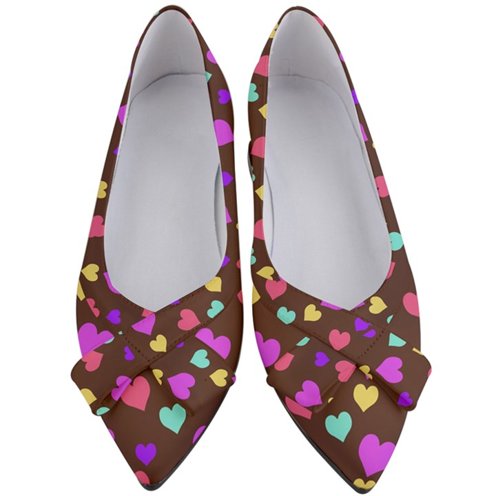 Colorfull Hearts On Choclate Women s Bow Heels