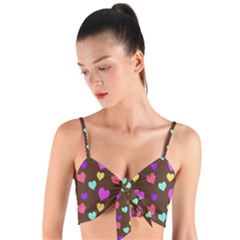 Colorfull Hearts On Choclate Woven Tie Front Bralet by Daria3107