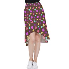 Colorfull Hearts On Choclate Frill Hi Low Chiffon Skirt by Daria3107