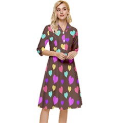 Colorfull Hearts On Choclate Classy Knee Length Dress by Daria3107