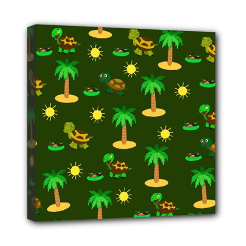 Turtle And Palm On Green Pattern Mini Canvas 8  X 8  (stretched) by Daria3107