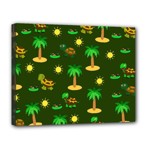 Turtle And Palm On Green Pattern Canvas 14  X 11  (stretched) by Daria3107