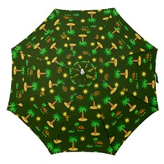 Turtle And Palm On Green Pattern Straight Umbrellas by Daria3107