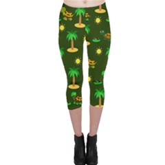 Turtle And Palm On Green Pattern Capri Leggings  by Daria3107