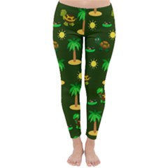 Turtle And Palm On Green Pattern Classic Winter Leggings by Daria3107