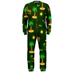 Turtle And Palm On Green Pattern Onepiece Jumpsuit (men) 