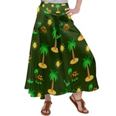 Turtle And Palm On Green Pattern Satin Palazzo Pants by Daria3107