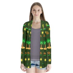 Turtle And Palm On Green Pattern Drape Collar Cardigan by Daria3107