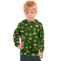 Turtle And Palm On Green Pattern Kids  Hooded Pullover by Daria3107