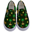 Turtle And Palm On Green Pattern Kids  Canvas Slip Ons View1