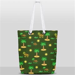 Turtle And Palm On Green Pattern Full Print Rope Handle Tote (small) by Daria3107