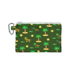 Turtle And Palm On Green Pattern Canvas Cosmetic Bag (small) by Daria3107