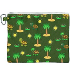 Turtle And Palm On Green Pattern Canvas Cosmetic Bag (xxxl) by Daria3107