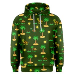 Turtle And Palm On Green Pattern Men s Overhead Hoodie by Daria3107