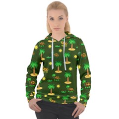 Turtle And Palm On Green Pattern Women s Overhead Hoodie by Daria3107