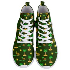 Turtle And Palm On Green Pattern Men s Lightweight High Top Sneakers by Daria3107