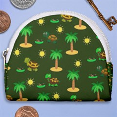 Turtle And Palm On Green Pattern Horseshoe Style Canvas Pouch by Daria3107