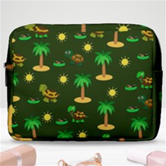 Turtle And Palm On Green Pattern Make Up Pouch (large) by Daria3107