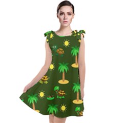 Turtle And Palm On Green Pattern Tie Up Tunic Dress by Daria3107